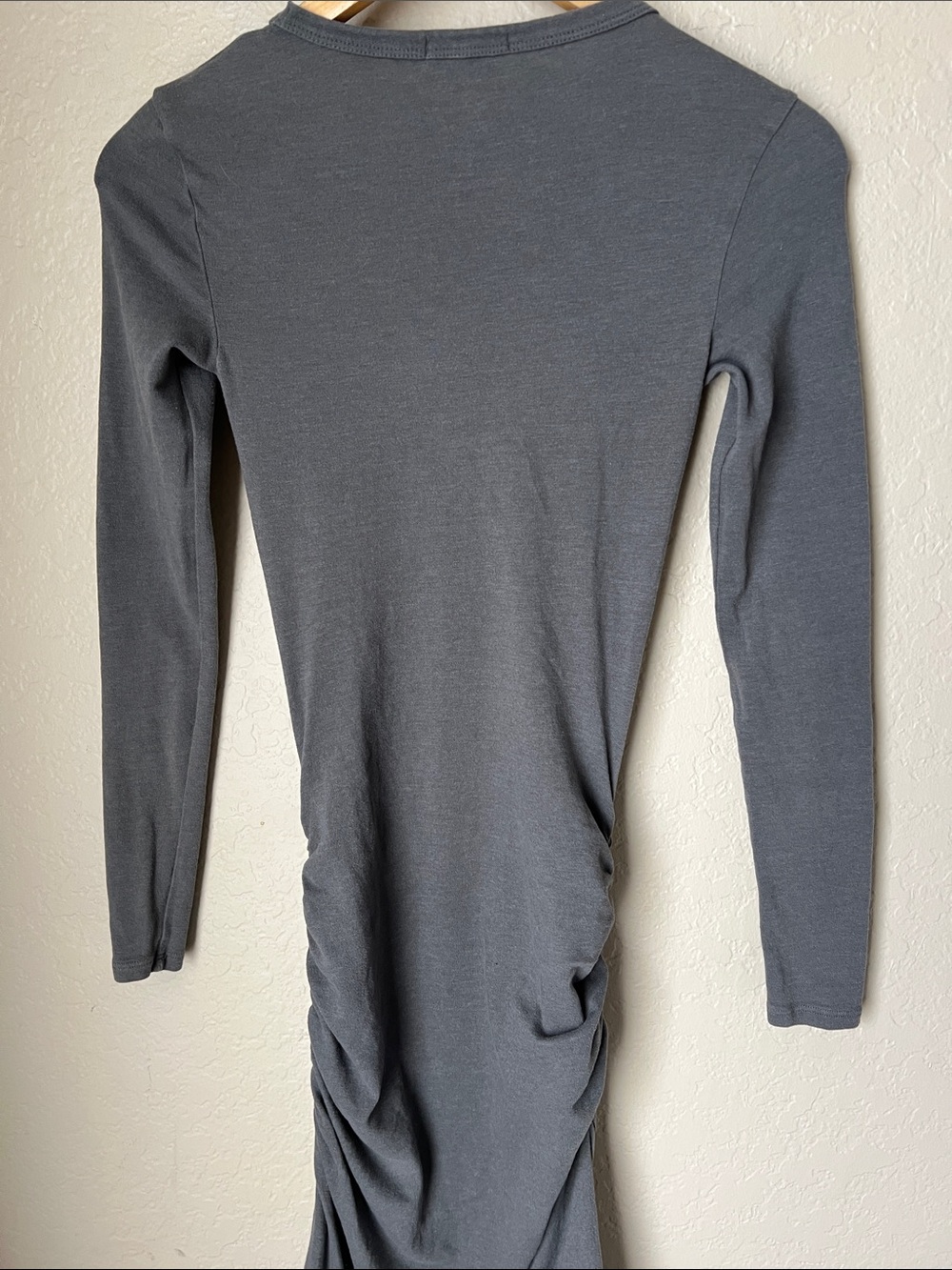 James Perse grey sueded cotton ruched long sleeve maxi dress - Picture 6 of 9